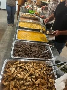 Hot food trays in the kitchen ready for dinner
